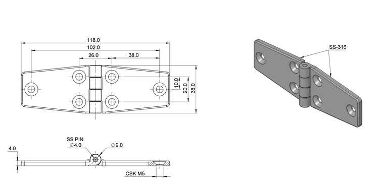 Stainless steel screw-on hinges 316 (a4) Stainless Steel Hinge 5 Holes 2